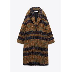 New Zara Textured Wool Blend Coat - Medium